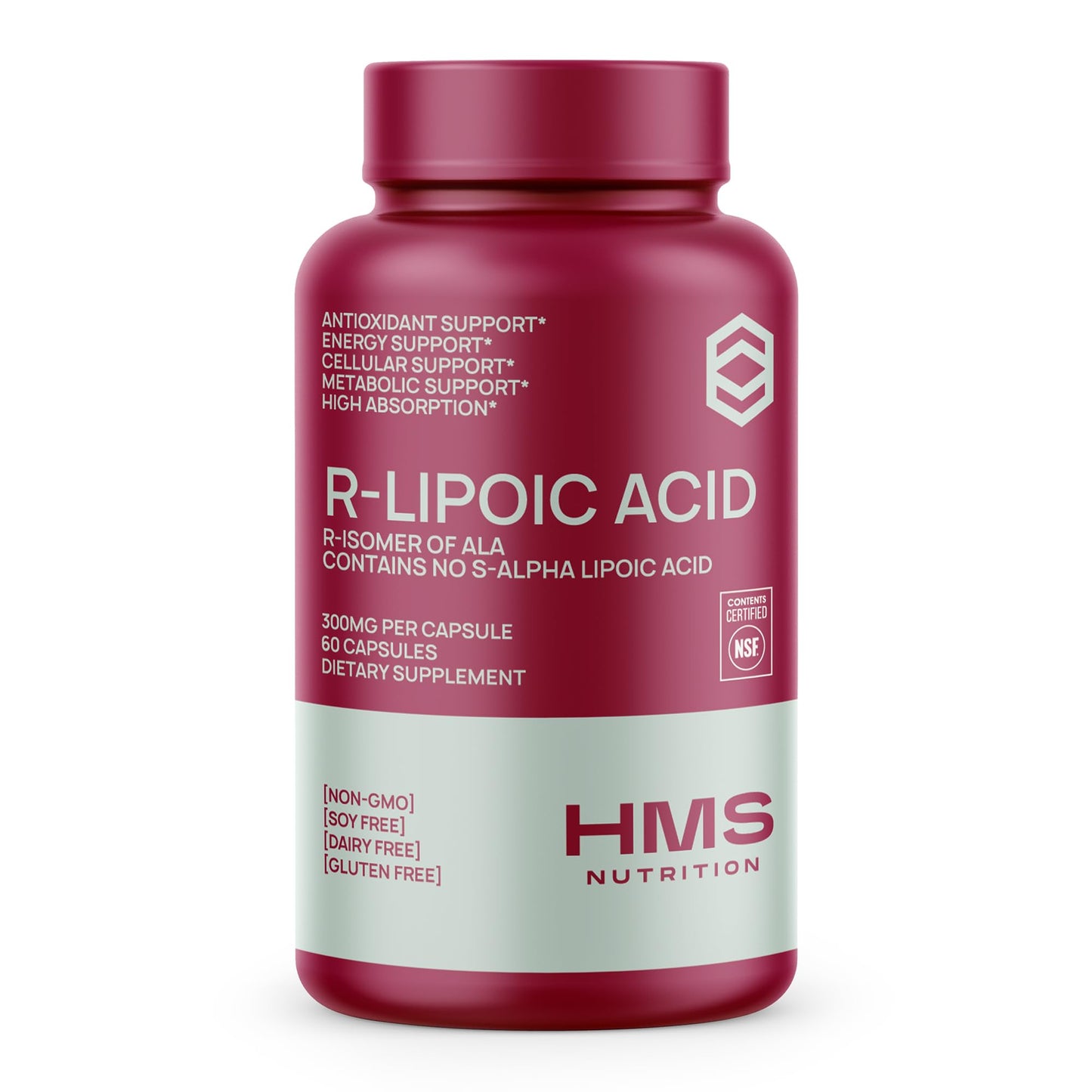 Stabilized R-Lipoic Acid 300mg (R-ALA) – Nerve, Energy & Metabolism Support | NSF Certified, Non-GMO & Vegan, 60 Capsules