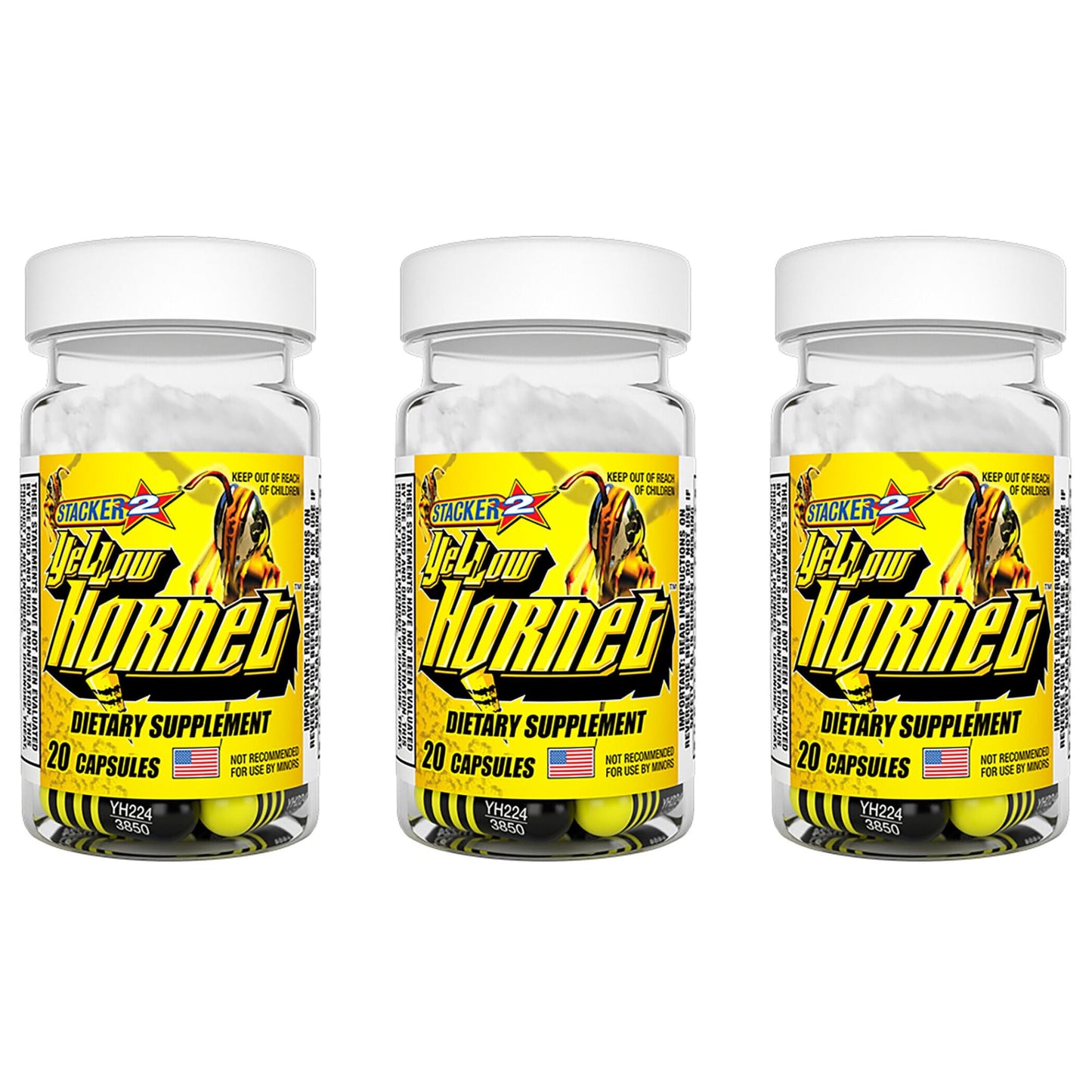 STACKER 2 Yellow Hornet (3) 20-Count Bottles - Pre-Workout Bundle