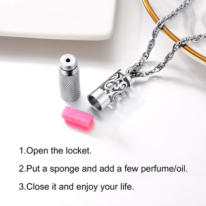 Men Perfume Locket Diffuser Necklace - Stainless Steel Pendant