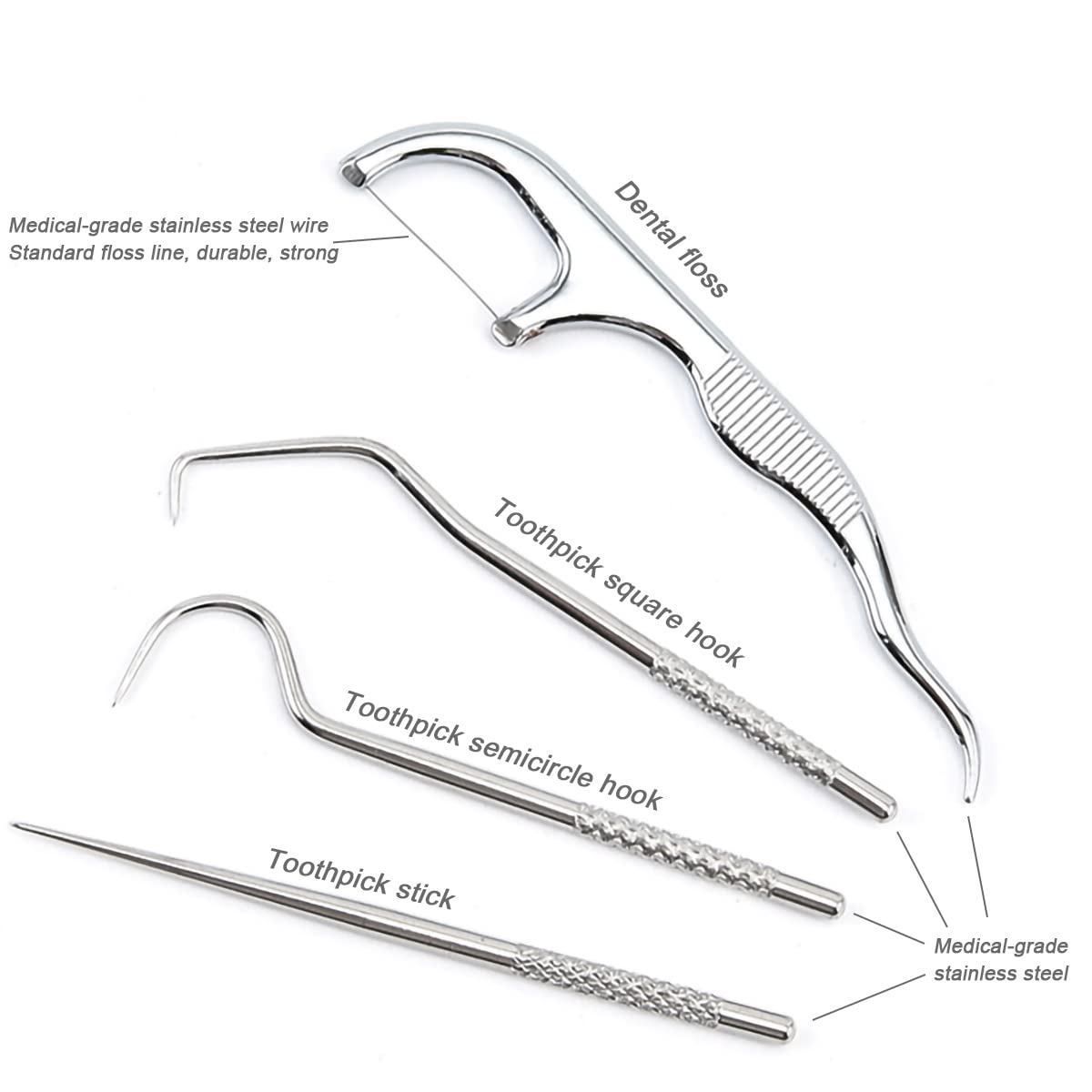 Portable Toothpicks Pocket Set - Stainless Steel Flossers, Travel Dental Kit