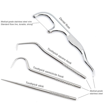 Portable Toothpicks Pocket Set - Stainless Steel Flossers, Travel Dental Kit