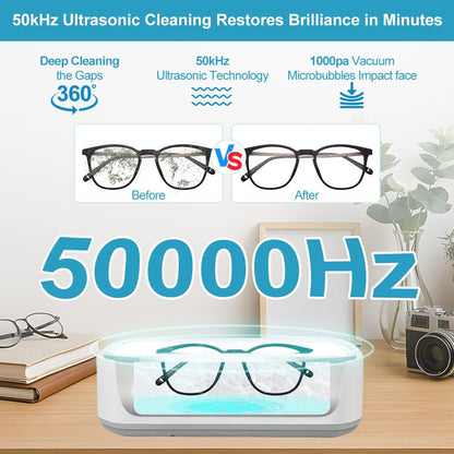 Ultrasonic Cleaner 50KHz, 650ml - Stainless Steel for Dentures, Glasses, Jewelry