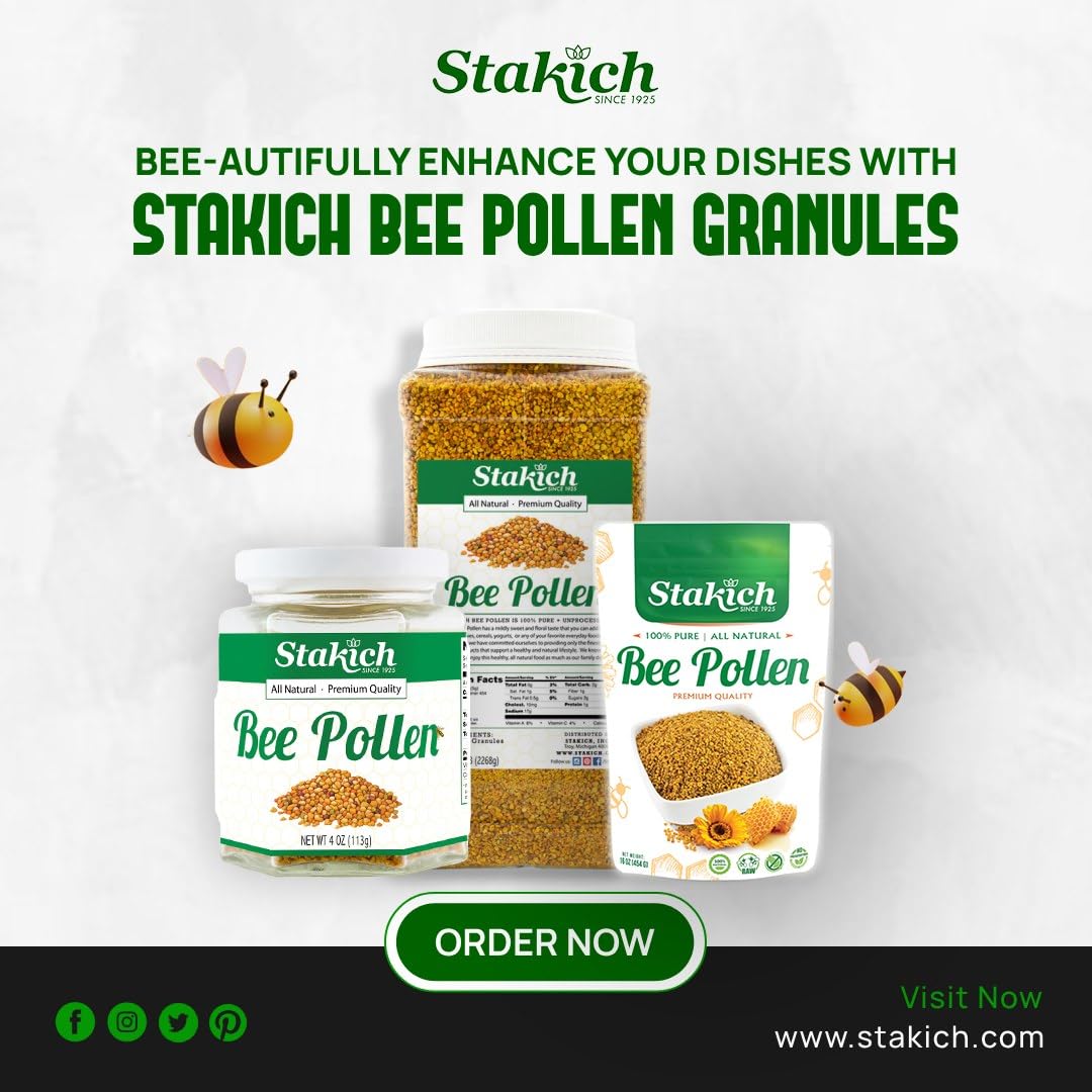 Stakich Bee Pollen Granules 1 Pound – Pure Pollen for Everyday Energy
