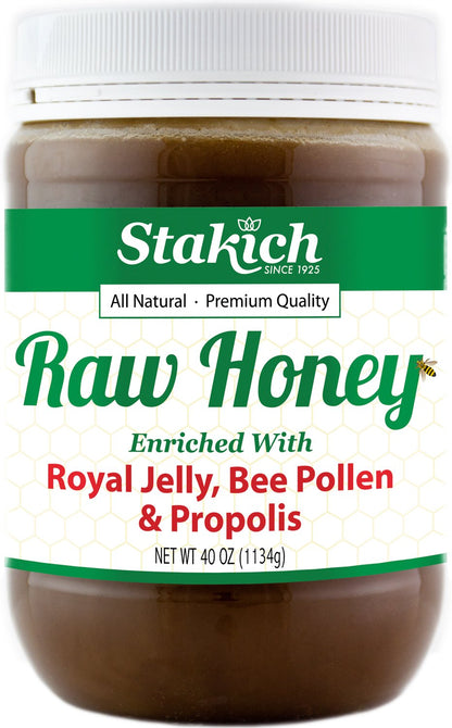 Stakich Royal Jelly, Bee Pollen & Propolis Raw Honey - 40 oz