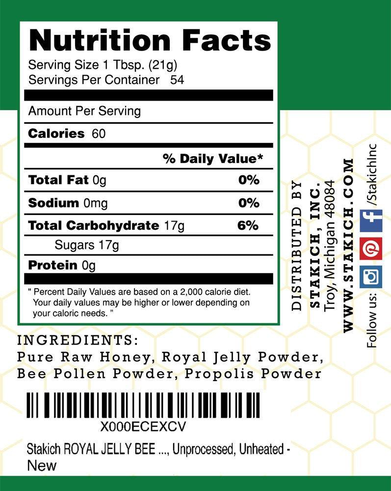 Stakich Royal Jelly, Bee Pollen & Propolis Raw Honey - 40 oz