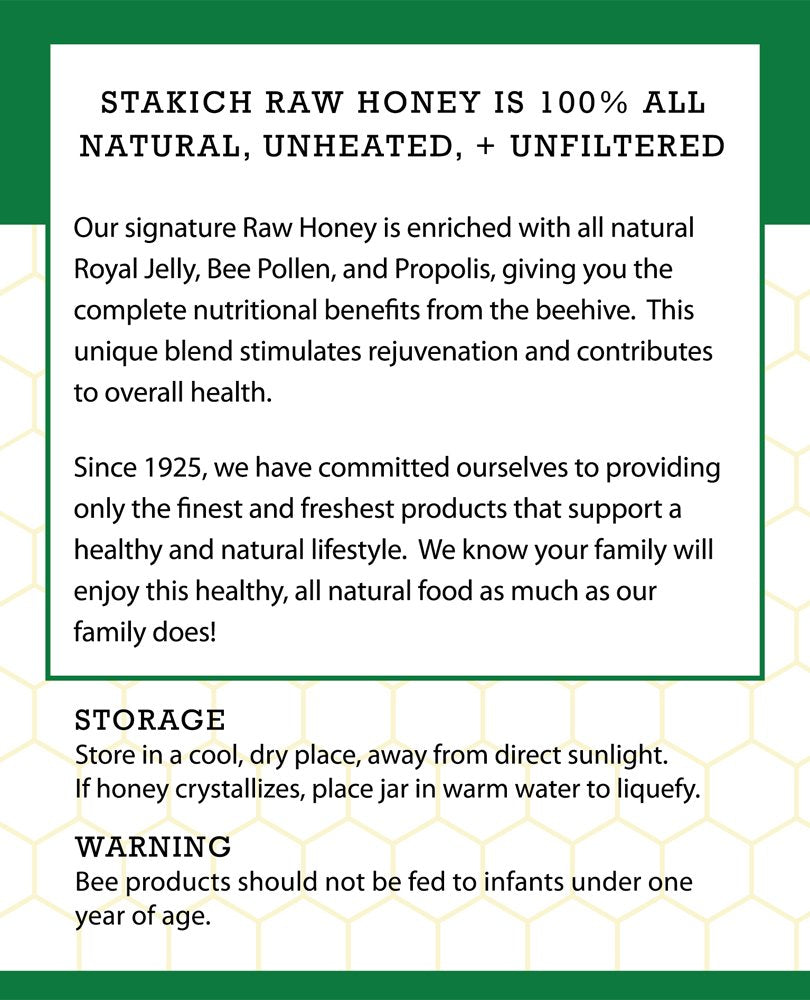 Stakich Royal Jelly, Bee Pollen & Propolis Raw Honey - 40 oz