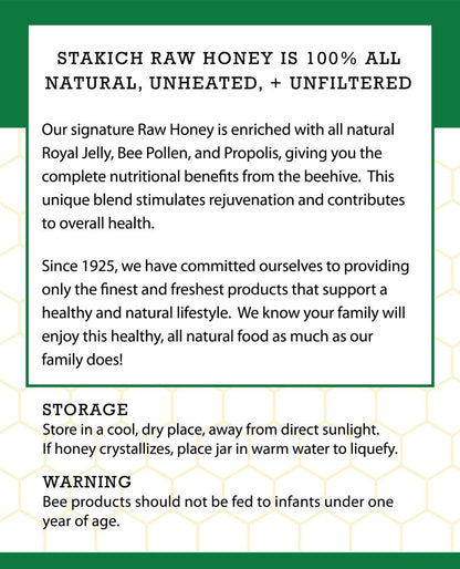 Stakich Royal Jelly, Bee Pollen & Propolis Raw Honey - 40 oz