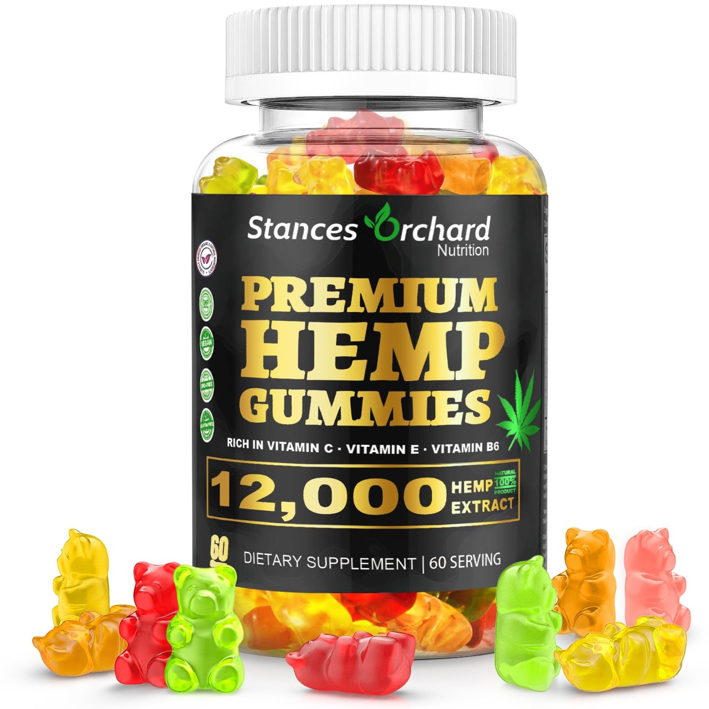 STANCES ORCHARD Hemp Gummies - Advanced Extra Strength, 60 Count, Vegan & Organic