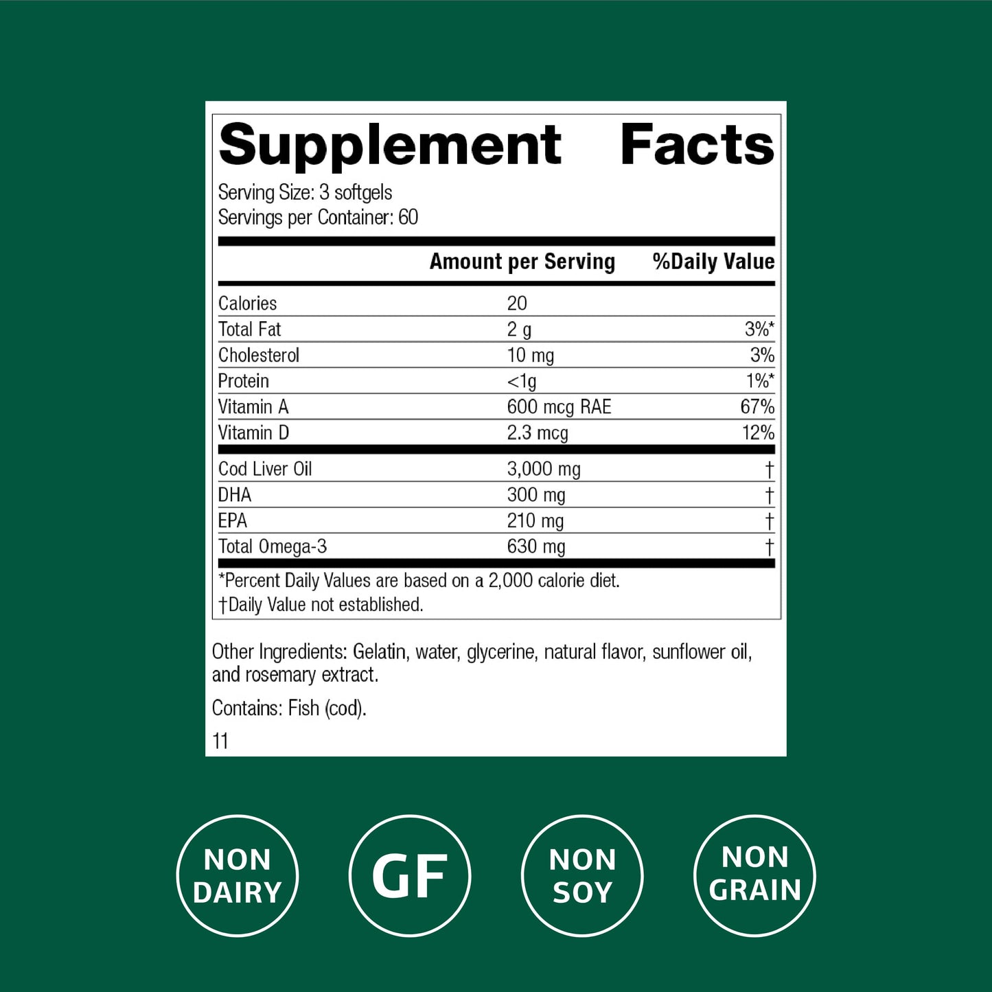 Standard Process Cod Liver Oil – Omega-3, Vitamins A & D for Skin, Eyes & Bone Health