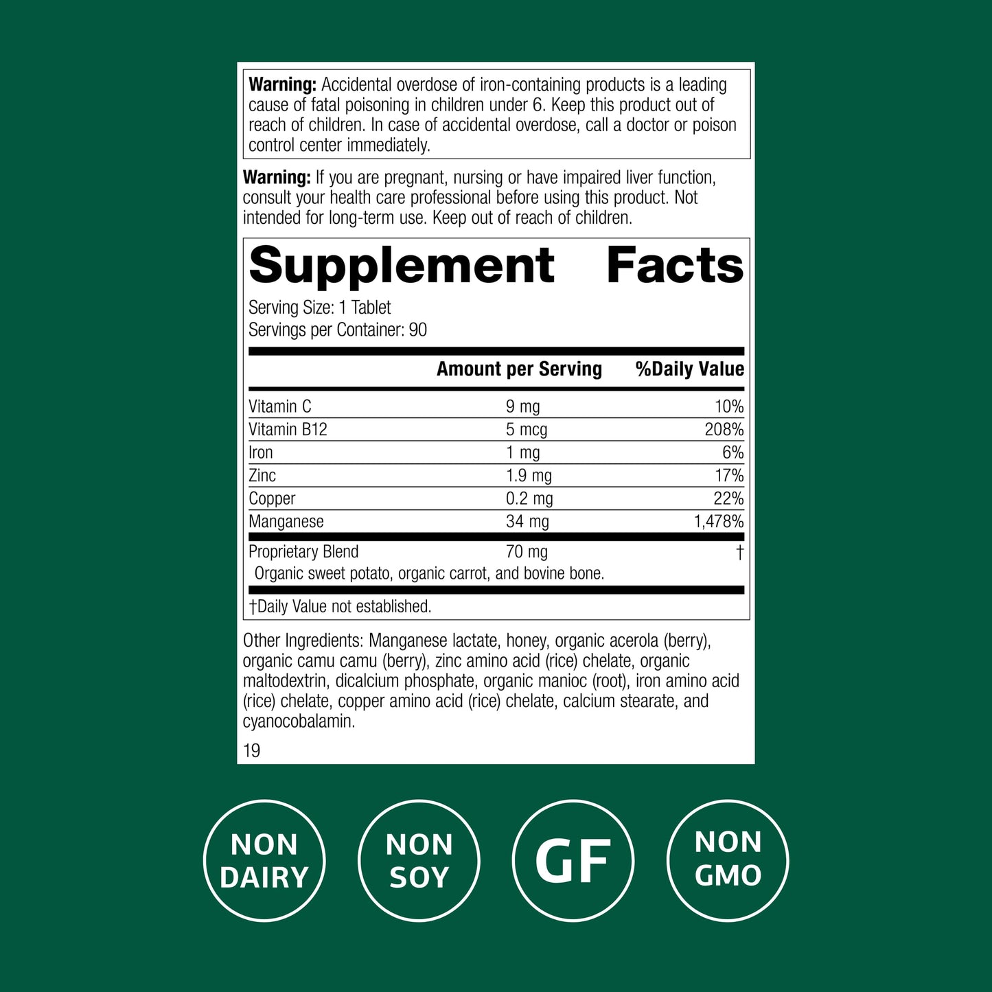 Standard Process Manganese B12 – Supports Bone & Connective Tissue Health, Hemoglobin Formation – Gluten-Free, Non-Dairy & Non-Soy | 90 Tablets