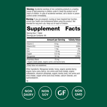 Standard Process Manganese B12 – Supports Bone & Connective Tissue Health, Hemoglobin Formation – Gluten-Free, Non-Dairy & Non-Soy | 90 Tablets