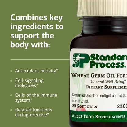 Standard Process Wheat Germ Oil Fortified - Immune Support & Antioxidant Vitamin E | 80 Softgels