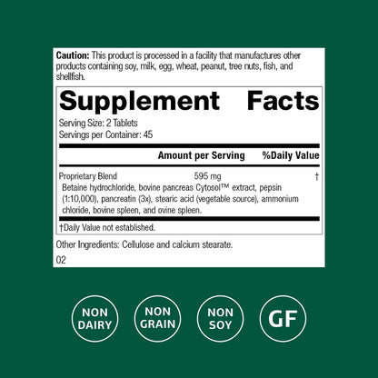 Standard Process Zypan - Digestive Health Support with Pancreatin, Pepsin & Betaine HCl | 90 Tablets