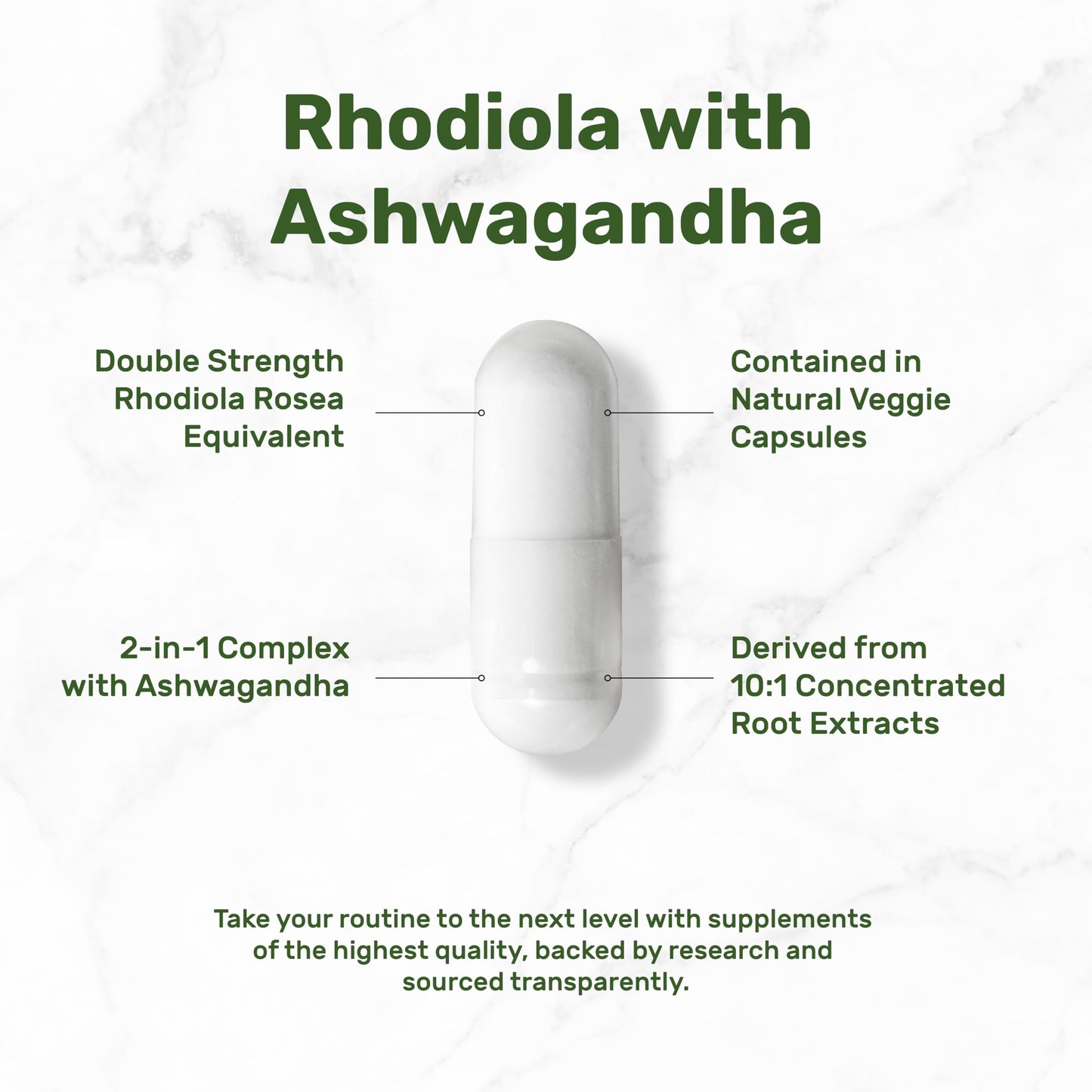 Rhodiola Rosea with Ashwagandha – 240 Veggie Capsules | Max Strength 10:1