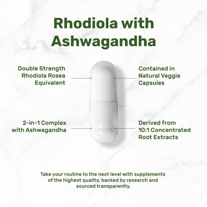 Rhodiola Rosea with Ashwagandha – 240 Veggie Capsules | Max Strength 10:1