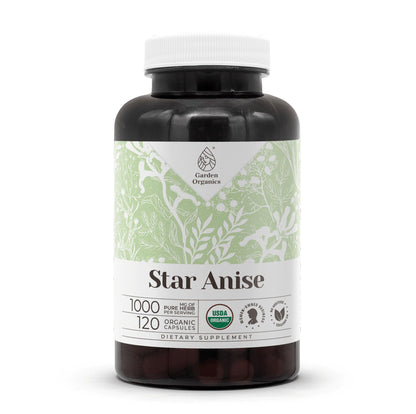 Star Anise USDA Organic 120 Capsules | Organic Star Anise (Illicium verum) Dried Seed