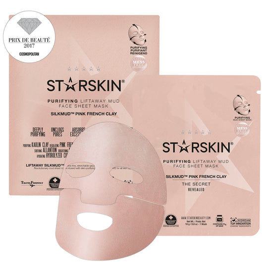 STARSKIN SILKMUD™ Pink French Clay Purifying Liftaway Mud Face Sheet Mask