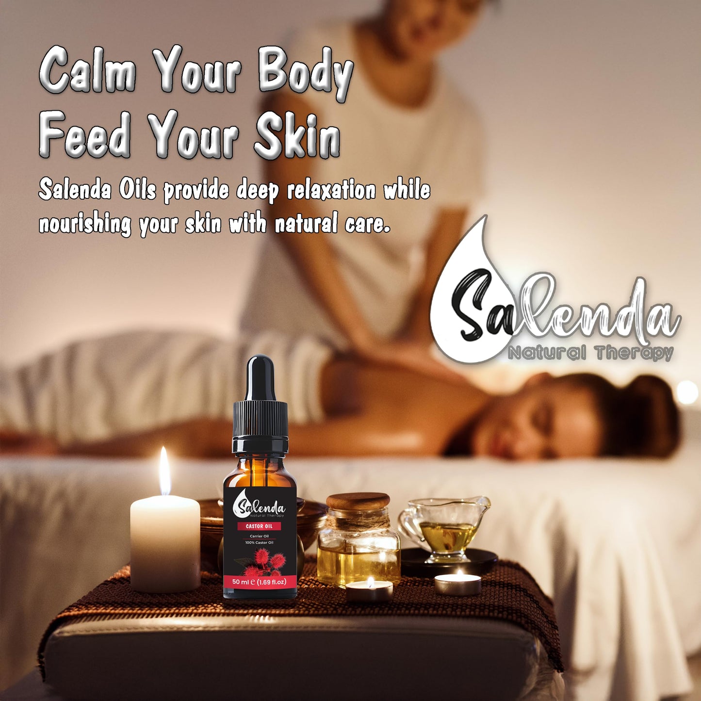 Salenda Castor Oil for Hair Growth – 100% Pure, Cold-Pressed, Eyelashes & Brows Serum, Skin Moisturizer Starter Kit 1.69 fl oz (50 ml)