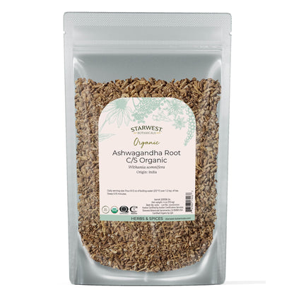 Starwest Organic Ashwagandha Root - Dried Herb for Tea & Wellness, 4 oz