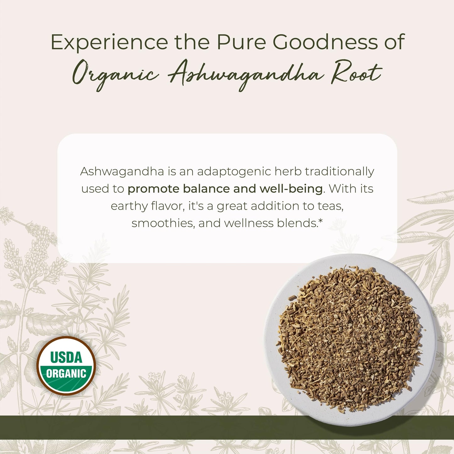 Starwest Organic Ashwagandha Root - Dried Herb for Tea & Wellness, 4 oz