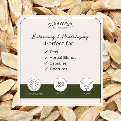 Starwest Botanicals Organic Astragalus Root Sliced – Dried Herb for Tea, Kosher & Non-GMO (4 oz Pouch)