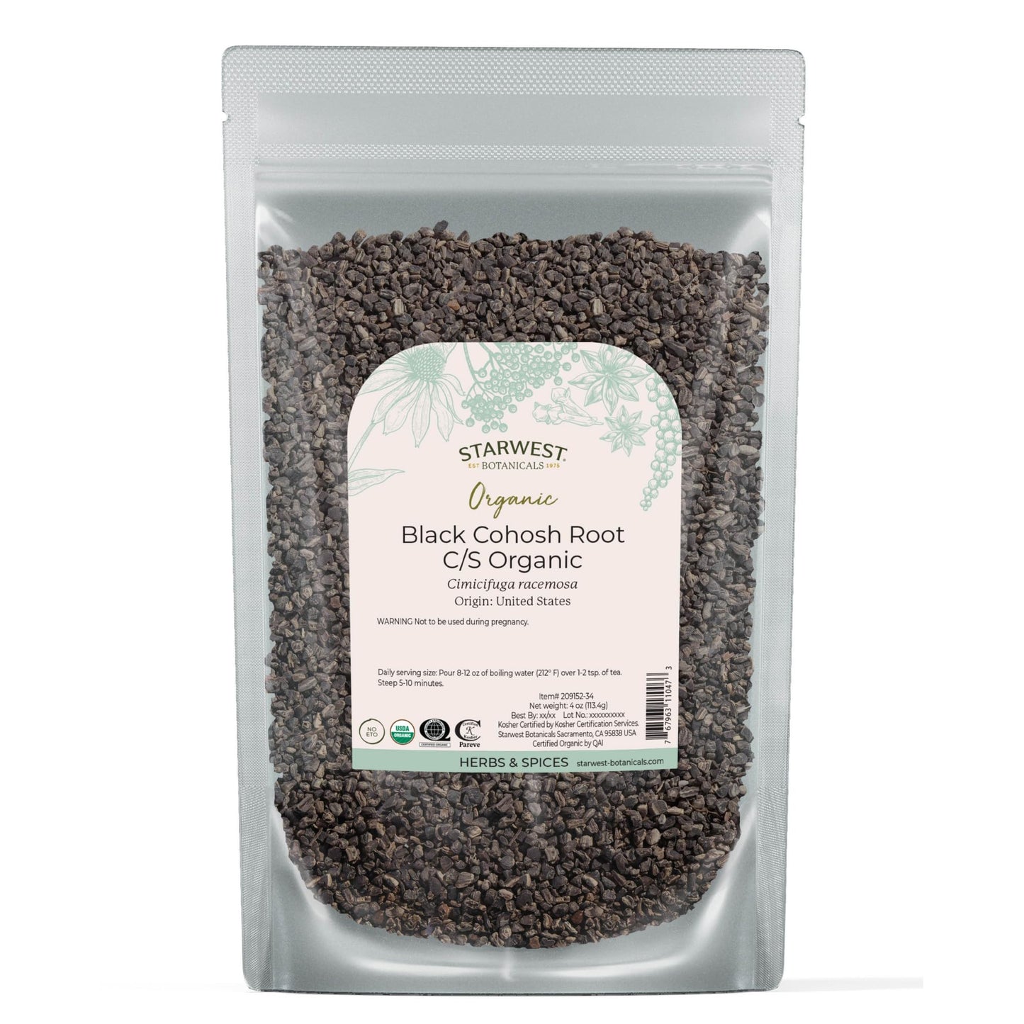 Starwest Botanicals Organic Black Cohosh Root - 4 oz | Cut & Sifted, Kosher, Non-GMO