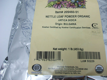 Starwest Bottanicals Organic Nettle Leaf Powder 1lb Bag