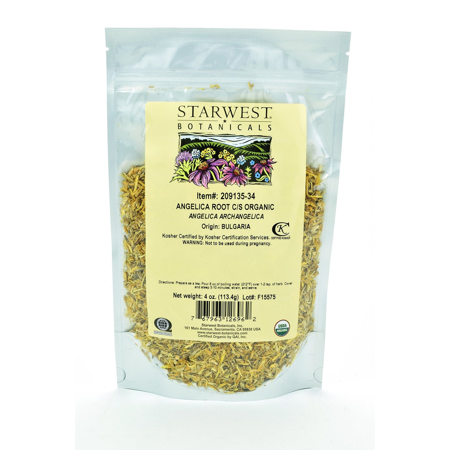 Starwest Botanicals Organic Angelica Root C/S – 4 oz