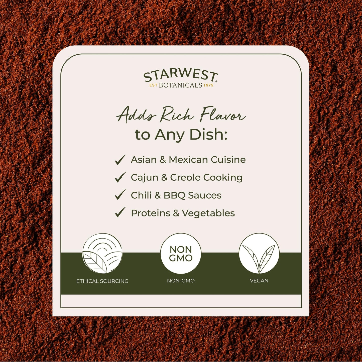 Starwest Organic Cayenne Pepper Powder 35k HU — 1 lb Bulk | Kosher, Non-GMO