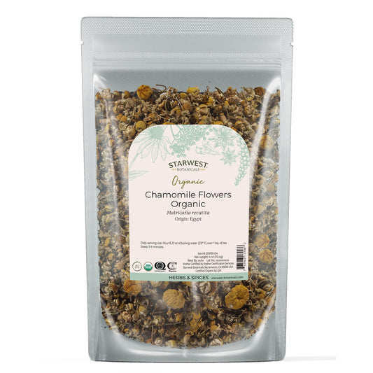 Starwest Botanicals Organic Chamomile Flowers Whole - 4 oz Pouch | Kosher, Non-GMO, Egypt BritishVita | Premium UK Vitamins & Wellness Supplements