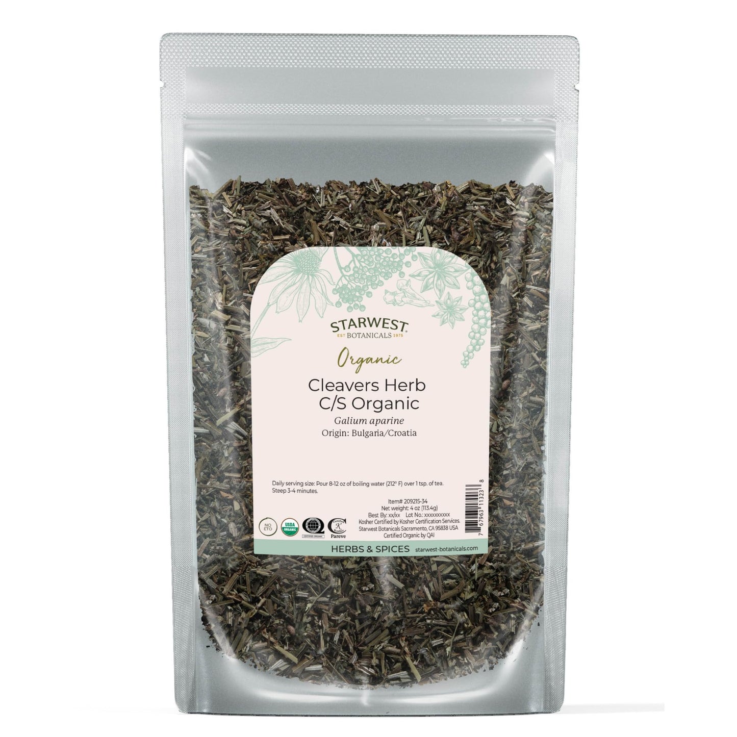 Starwest Botanicals Cleavers Herb Organic - Dried Loose Leaf, 4 oz