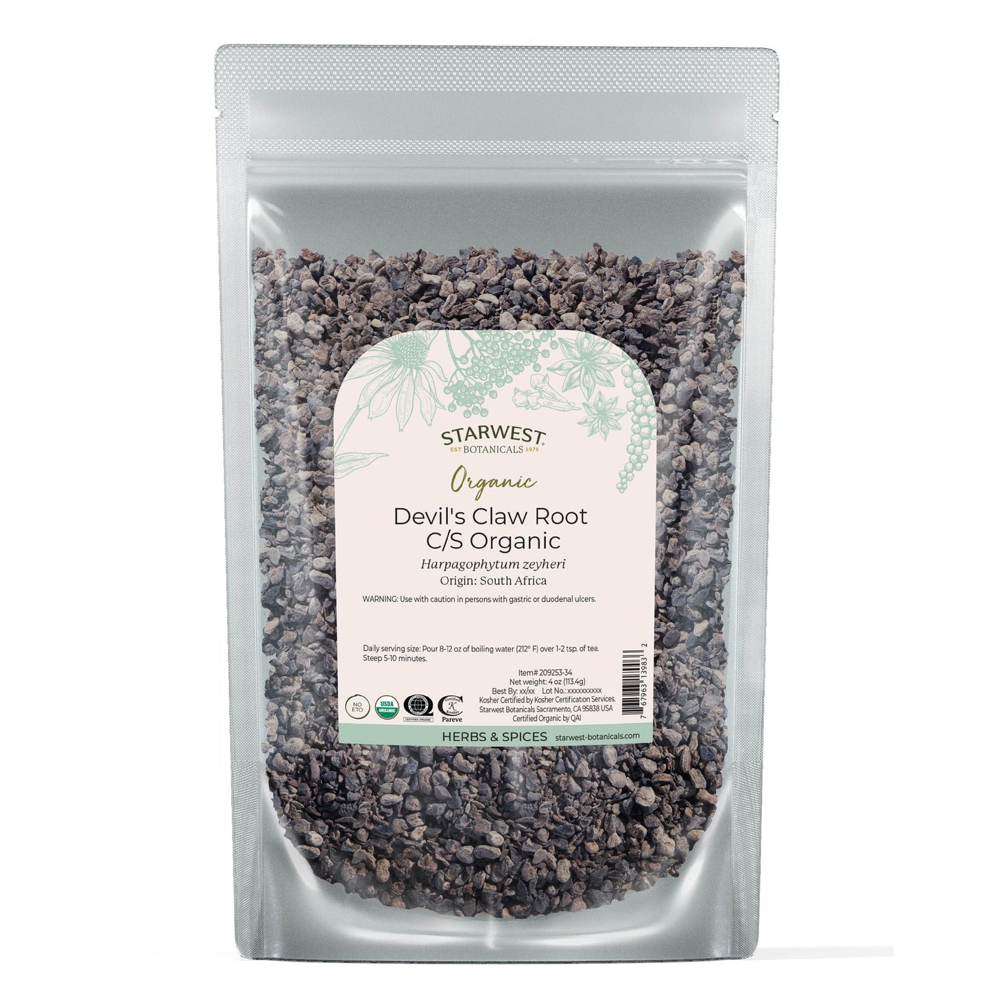 Starwest Organic Devil's Claw Root - 4 oz Pouch, Kosher & Non-GMO