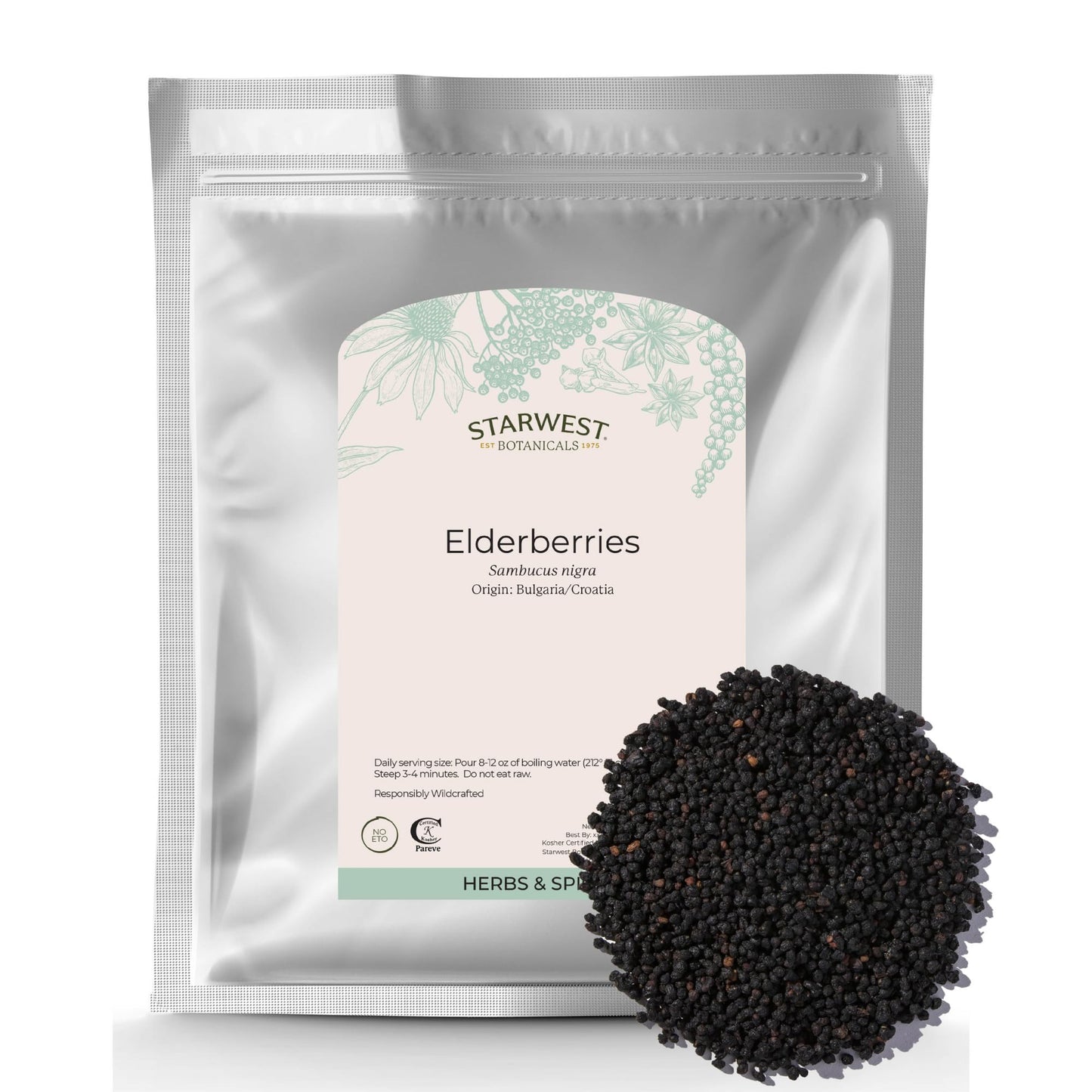 Starwest Botanicals Whole Elderberries - Dried, Kosher, Wildcrafted (1 lb Bulk)