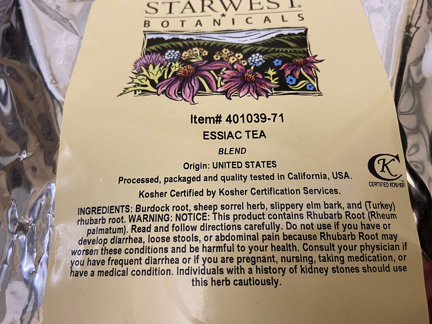 Starwest Botanicals Essiac Tea, 1 Pound – Burdock Root, Sheep Sorrel, Rhubarb Root & Slippery Elm