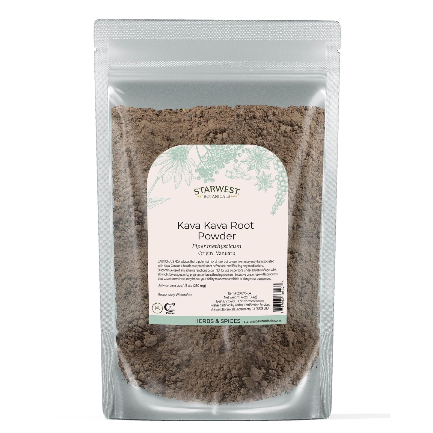 Starwest Botanicals Kava Kava Root Powder 4 oz Pouch | Wildcrafted & Kosher