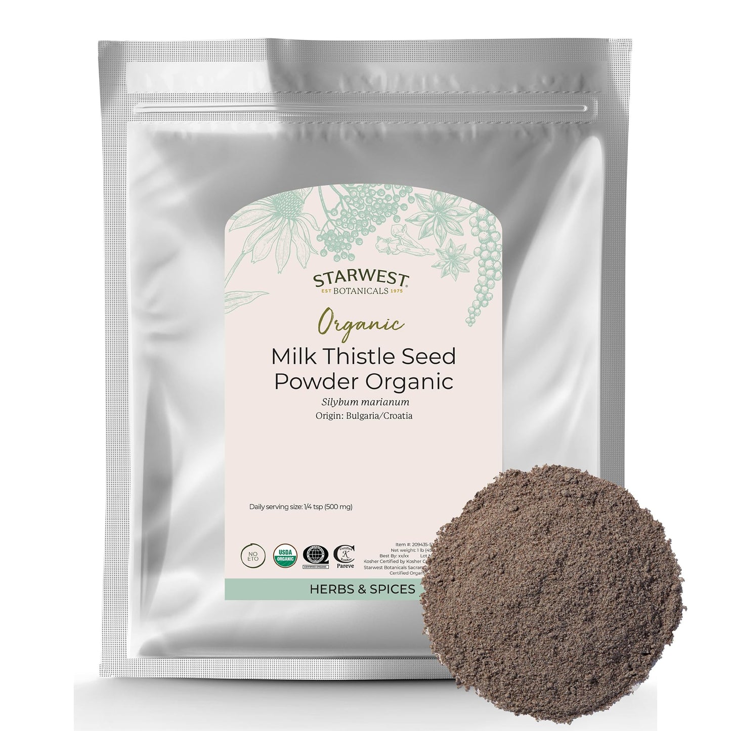 Starwest Botanicals Organic Milk Thistle Seed Powder - Ground Milk Thistle, Kosher & Non-GMO, 1 lb Bulk