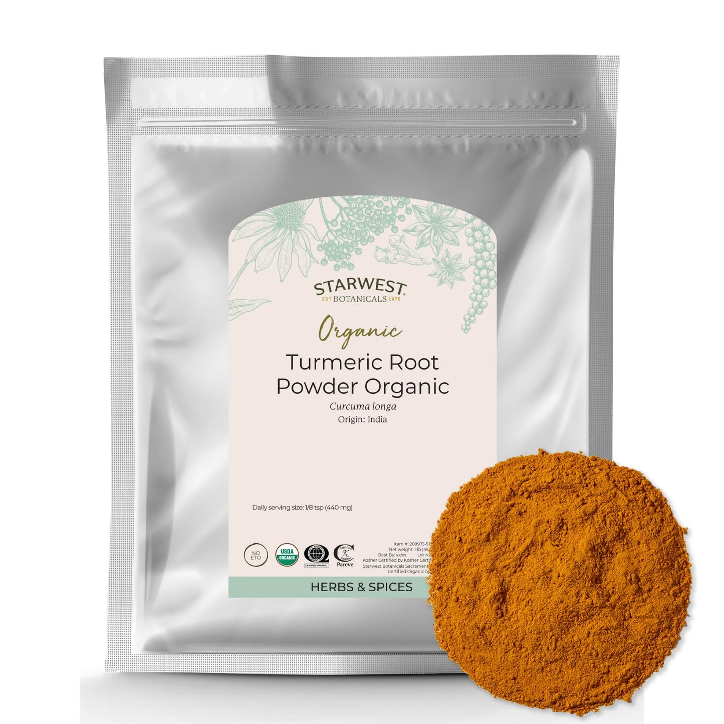 Starwest Organic Ground Turmeric Powder - 1 lb, Kosher, Non-GMO