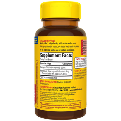 Nature Made CoQ10 100 mg with Black Pepper Extract – 30 Softgels | Heart Health Support