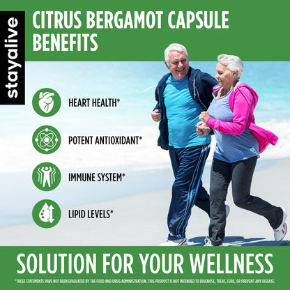 STAY ALIVE Citrus Bergamot 1000mg Capsules - 30:1 Extract, 120 Capsules | Heart Health, Non-GMO, Gluten-Free