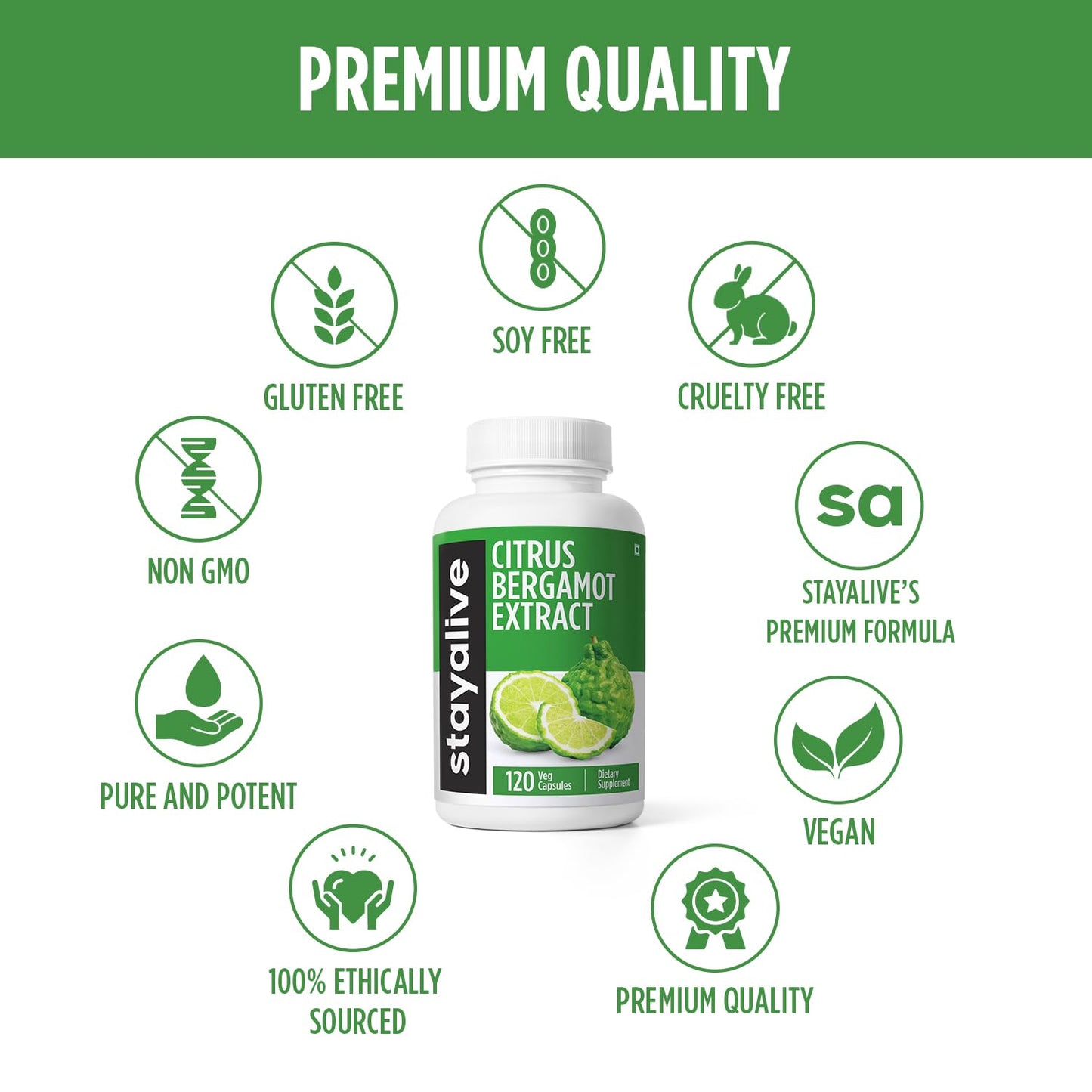 STAY ALIVE Citrus Bergamot 1000mg Capsules - 30:1 Extract, 120 Capsules | Heart Health, Non-GMO, Gluten-Free
