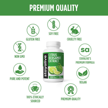 STAY ALIVE Citrus Bergamot 1000mg Capsules - 30:1 Extract, 120 Capsules | Heart Health, Non-GMO, Gluten-Free