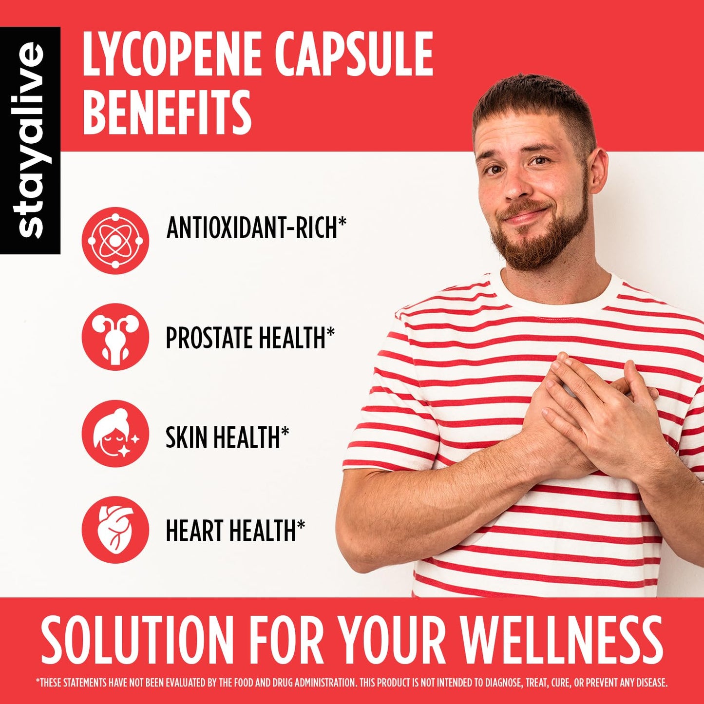 STAY ALIVE Lycopene Supplement for Men 60mg – 120 Veg Capsules | Non-GMO & Gluten Free