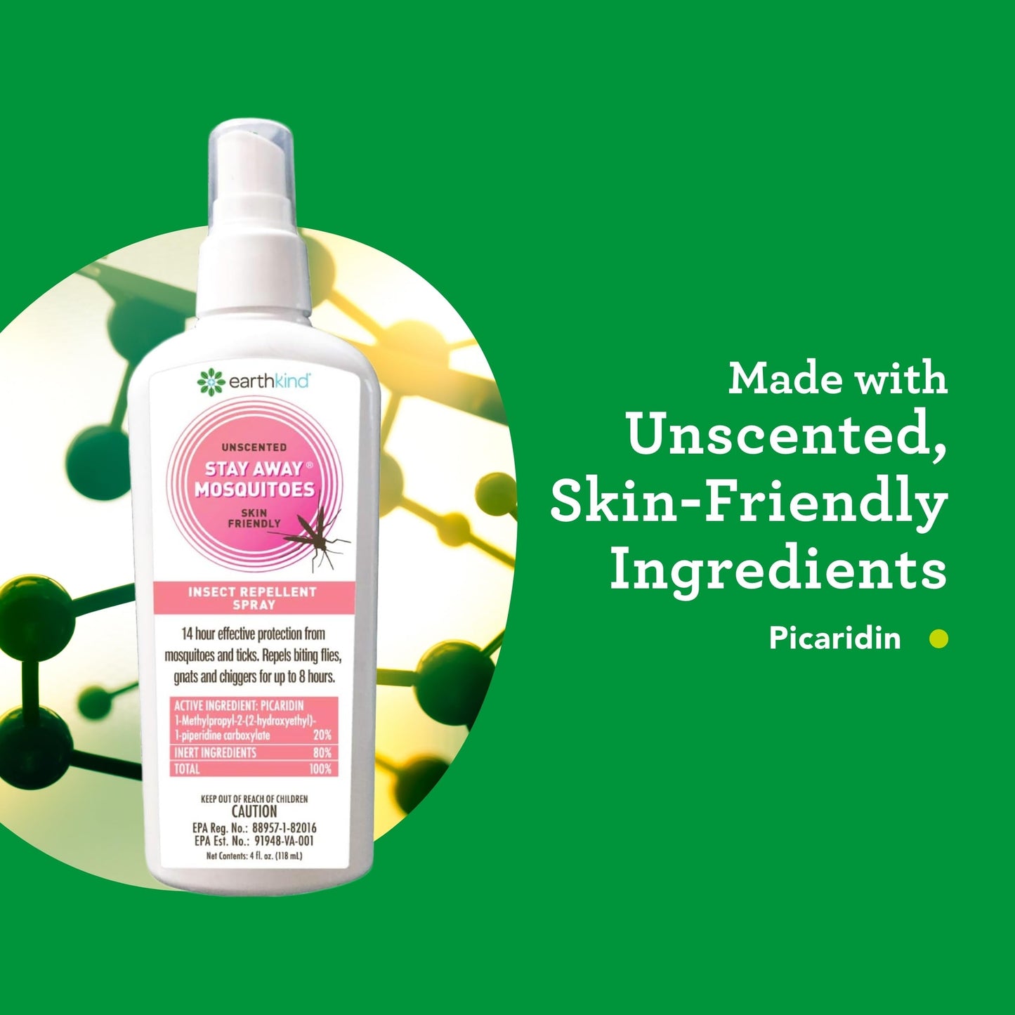 EarthKind Stay Away Mosquito Insect Repellent – Plant-Based, Unscented Picaridin (4-Oz) 2-Pack