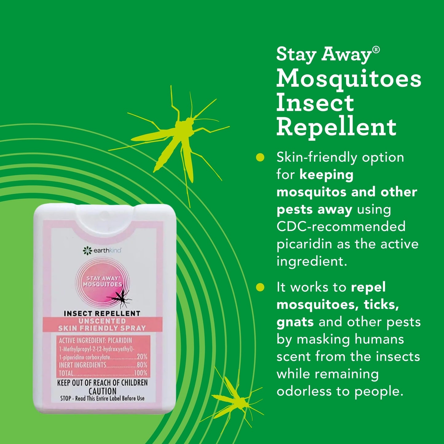EarthKind Stay Away Mosquito Repellent with Picaridin – Unscented, Kid-Safe, Up to 14-Hour Protection | Travel 4-Pack