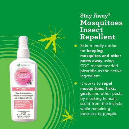 Stay Away EarthKind Mosquito Repellent – Unscented Picaridin, 14-Hour Protection, 4 oz