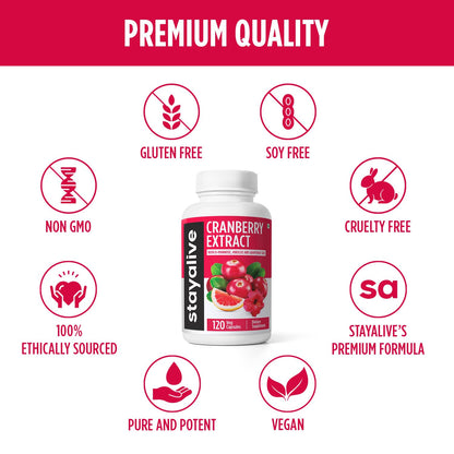 STAY ALIVE Cranberry Pills 1000mg with D-Mannose — Vegan, Non-GMO, Gluten-Free (120 Count)