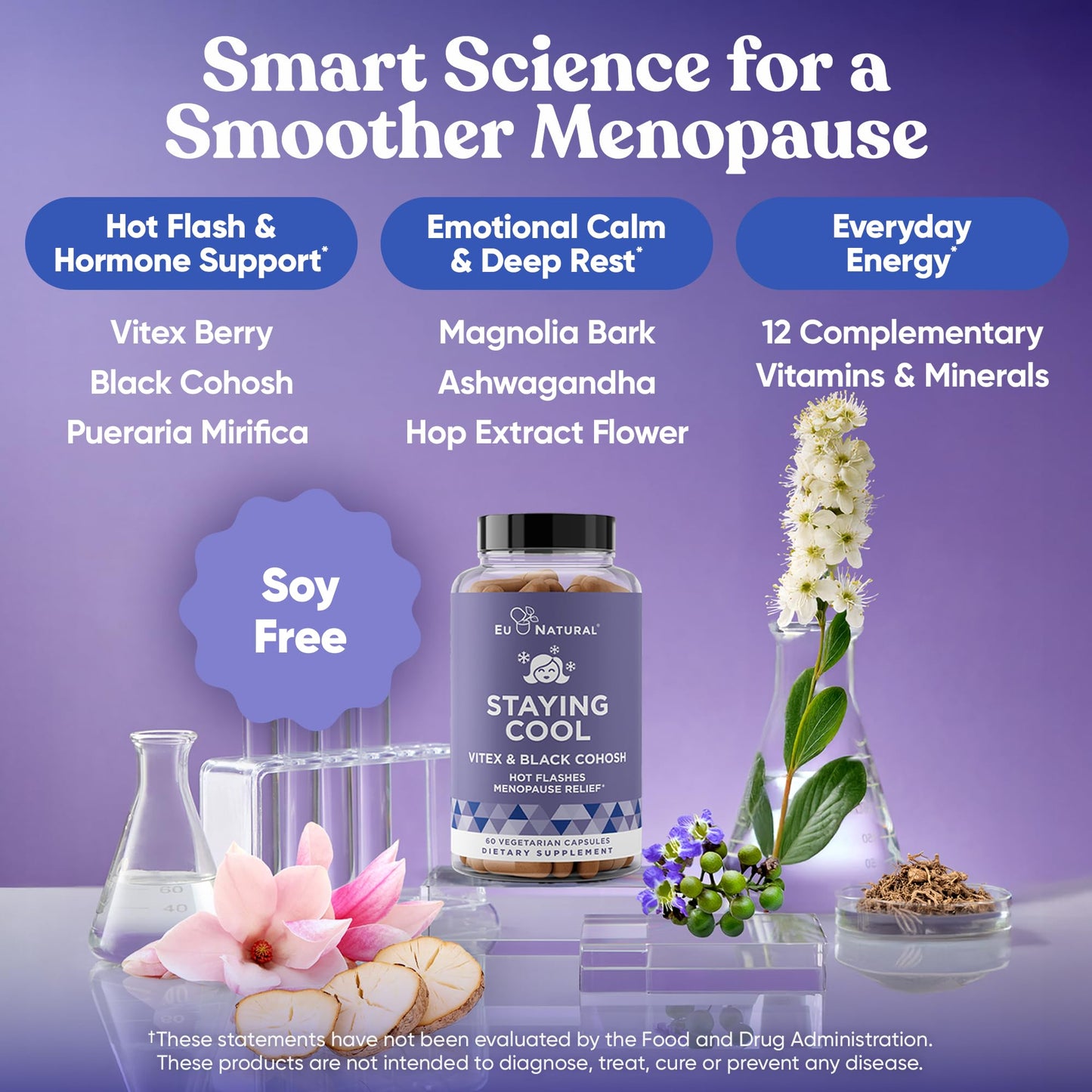 Staying Cool Menopause Supplements for Women - Hot Flash Relief, Weight Support, & Night Sweats - Vitex Chaste Tree & Black Cohosh - 60 Vegetarian Soft Capsules