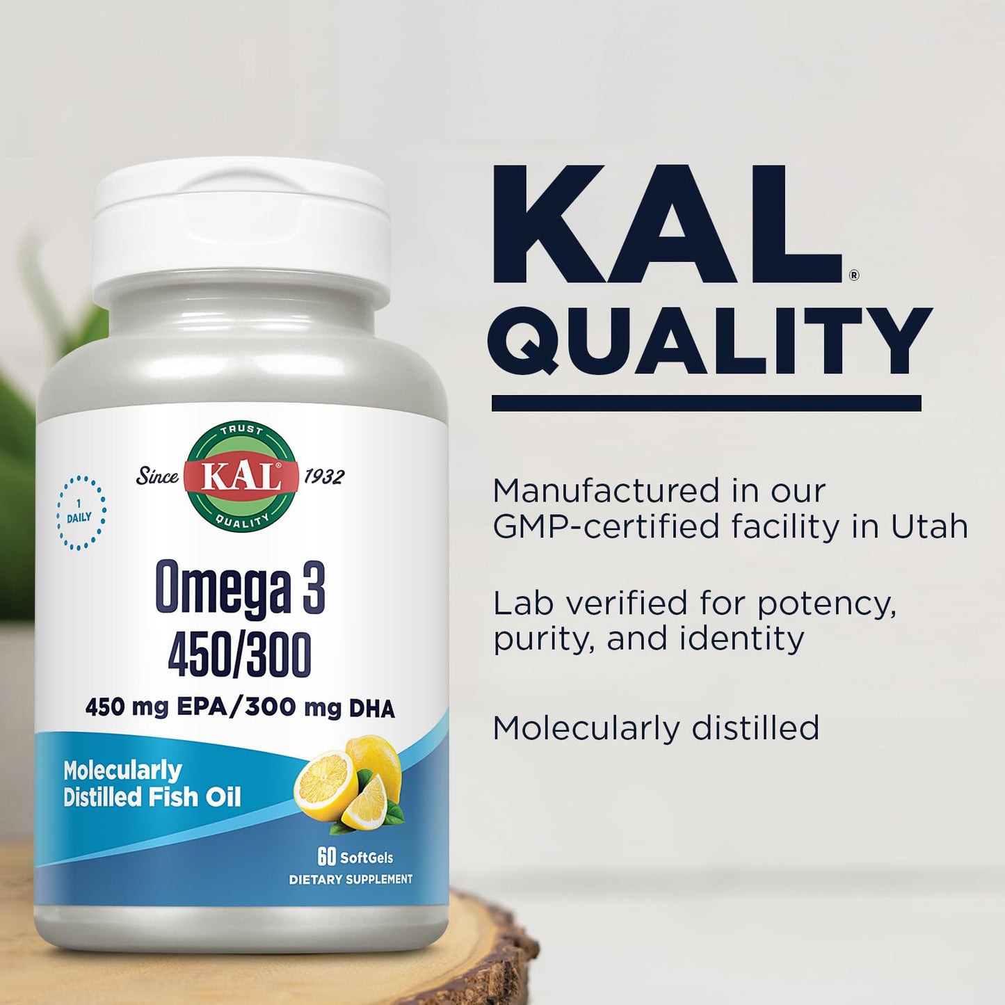 KAL 450/300 1280 mg Omega-3 Lemon Soft Gels – 60 Count