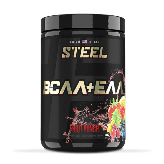 Steel Supplements | High Performance BCAA EAA Powder | Promotes Lean Muscle Growth and Workout Endurance | 2:1:1 Ratio to Recover Muscle Faster 30 Servings. (Fruit Punch) BritishVita | Premium UK Vitamins & Wellness Supplements