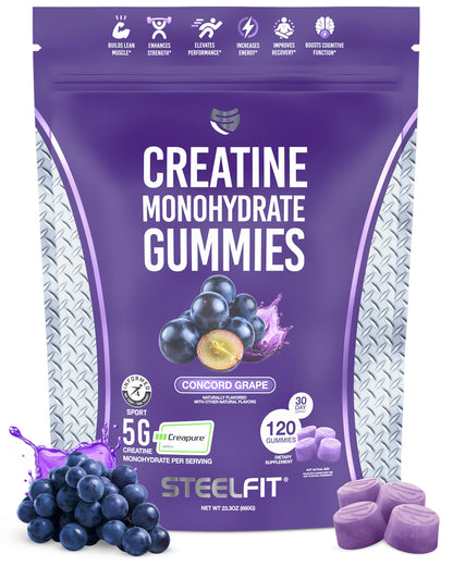 SteelFit Creapure Creatine Monohydrate Gummies for Men & Women - Concord Grape | 120 Gummies